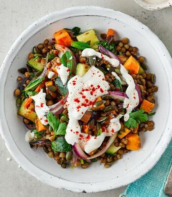 https://www.pontalo.net - Lentil salad with tahini dressing