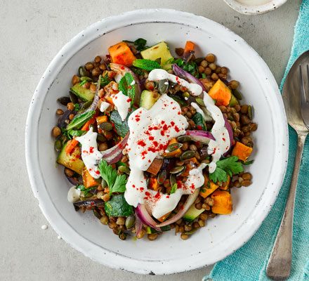 https://www.pontalo.net - Lentil salad with tahini dressing