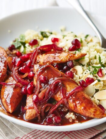 https://www.pontalo.net - Pomegranate chicken with almond couscous