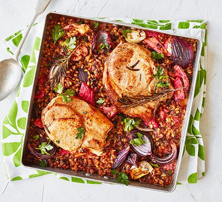 https://www.pontalo.net - Pork chops with rhubarb & grains