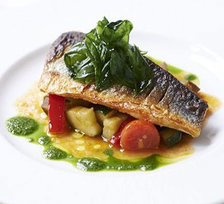 https://www.pontalo.net - Pan-fried sea bass with ratatouille & basil