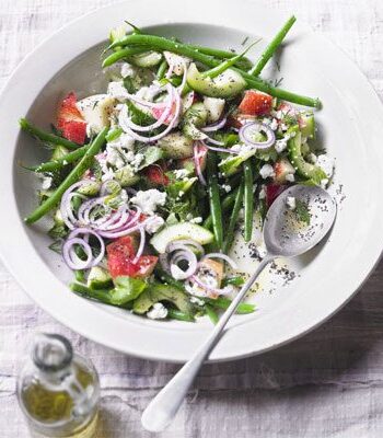 https://www.pontalo.net - Herby feta & nectarine salad with lemon poppy seed dressing