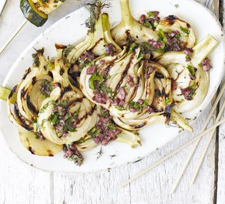 https://www.pontalo.net - Barbecued fennel with black olive dressing