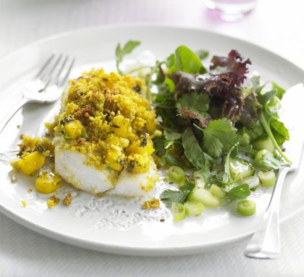 https://www.pontalo.net - Baked fish with mint & mango relish