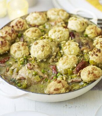 https://www.pontalo.net - Pesto chicken stew with cheesy dumplings