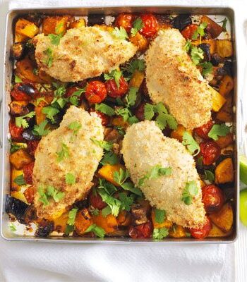 https://www.pontalo.net - Thai coconut crumbed chicken traybake