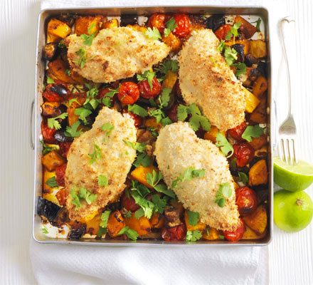 https://www.pontalo.net - Thai coconut crumbed chicken traybake