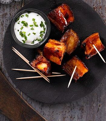 https://www.pontalo.net - Bourbon-glazed pork belly chunks