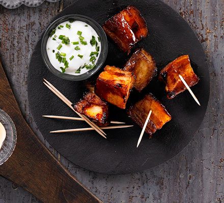 https://www.pontalo.net - Bourbon-glazed pork belly chunks