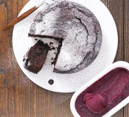 https://www.pontalo.net - Choc-cherry fudge torte with cherry sorbet