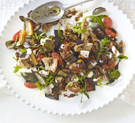 https://www.pontalo.net - Aubergine & goat’s cheese salad with mint-chilli dressing