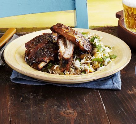 https://www.pontalo.net - Sticky jerk & brown sugar ribs with pineapple rice