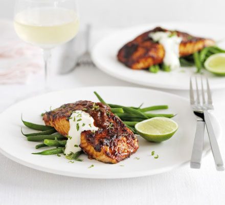 https://www.pontalo.net - Grilled salmon with chilli glaze & lime crème fraîche