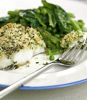 https://www.pontalo.net - Cod with lemon & parsley crust & summer greens