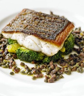 https://www.pontalo.net - Pan-fried sea bass with citrus-dressed broccoli