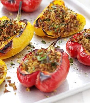 https://www.pontalo.net - Pork & bulgur-stuffed peppers