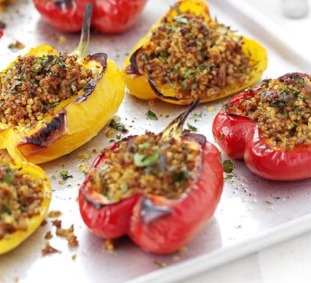 https://www.pontalo.net - Pork & bulgur-stuffed peppers