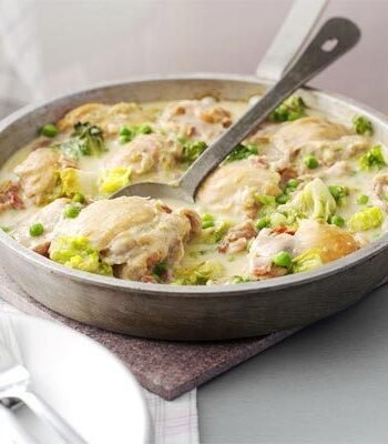 https://www.pontalo.net - French-style chicken with peas & bacon