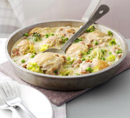 https://www.pontalo.net - French-style chicken with peas & bacon