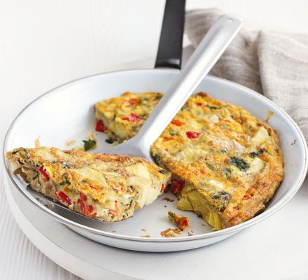 https://www.pontalo.net - Artichoke & roasted red pepper soufflé omelette