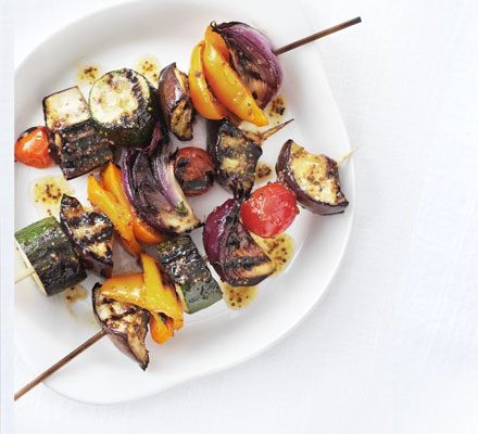 https://www.pontalo.net - Griddled glazed vegetable kebabs