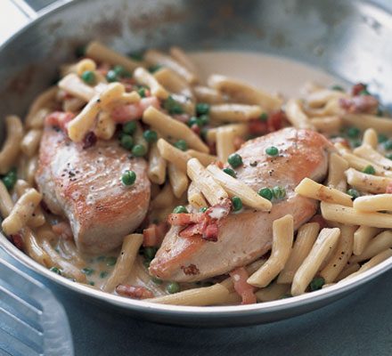 https://www.pontalo.net - Chicken with creamy bacon penne