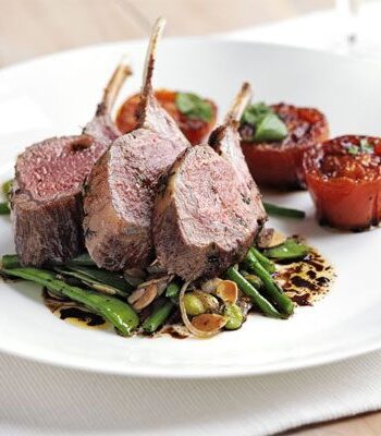 https://www.pontalo.net - Rack of lamb with warm salad of mixed beans & slow-roast tomatoes