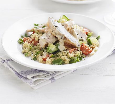 https://www.pontalo.net - Chargrilled turkey with quinoa tabbouleh & tahini dressing