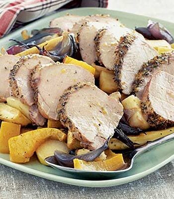 https://www.pontalo.net - Herbed pork fillet with roast vegetables