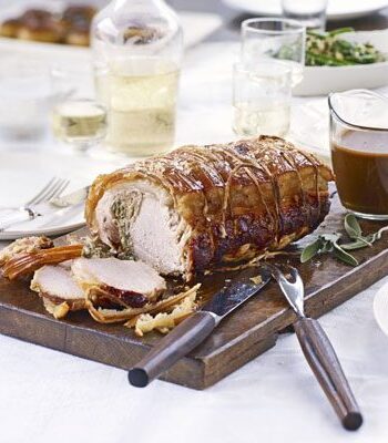 https://www.pontalo.net - Roast loin of pork with sage & onion stuffing & gravy