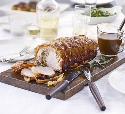 https://www.pontalo.net - Roast loin of pork with sage & onion stuffing & gravy