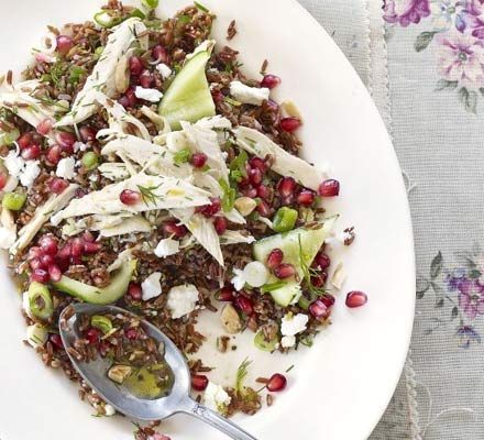 https://www.pontalo.net - Red rice & chicken salad with pomegranate & feta