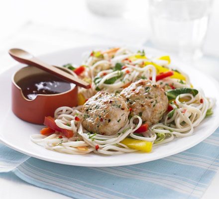 https://www.pontalo.net - Thai spiced turkey patties with noodle salad