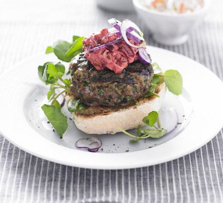 https://www.pontalo.net - Minted lamb burgers with beetroot mayo