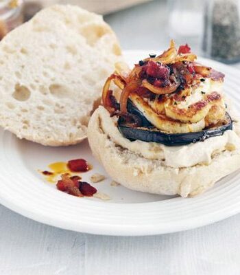 https://www.pontalo.net - Halloumi aubergine burgers with harissa relish