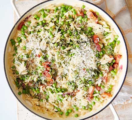 https://www.pontalo.net - Orzotto with pancetta & peas