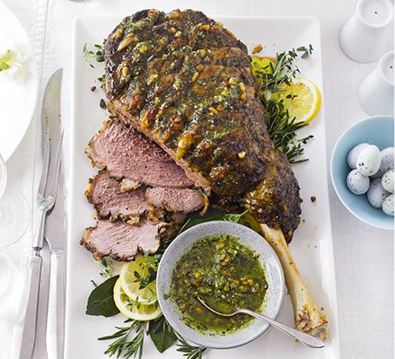 https://www.pontalo.net - Roast leg of lamb with basil & mint pesto