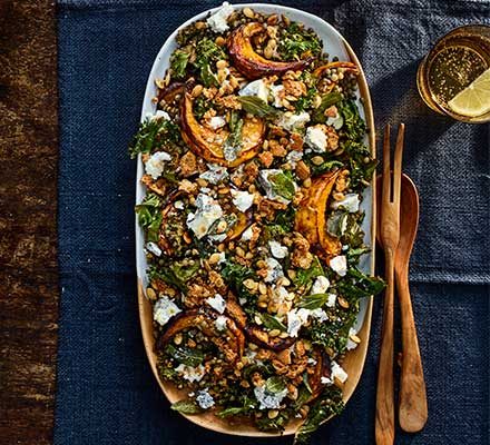 https://www.pontalo.net - Roast squash with goat’s cheese & puy lentils