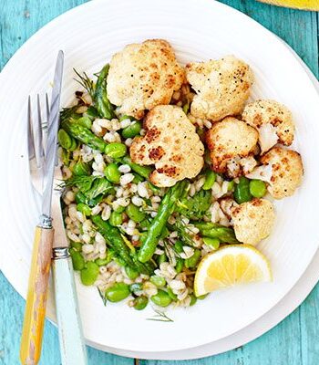 https://www.pontalo.net - Roasted cauliflower with spring veg & barley salad