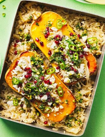 https://www.pontalo.net - Roasted stuffed squash with herby pistachio salsa