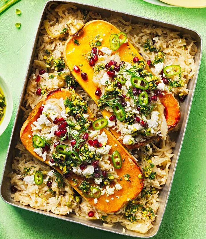 https://www.pontalo.net - Roasted stuffed squash with herby pistachio salsa