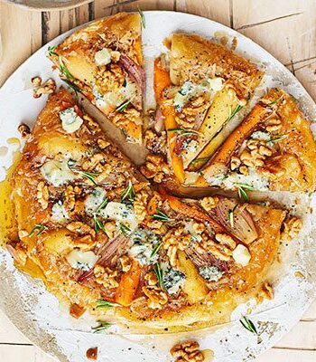 https://www.pontalo.net - Root vegetable tatin with candied nuts & blue cheese