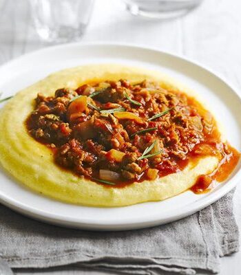 https://www.pontalo.net - Cheesy polenta with sausage ragout