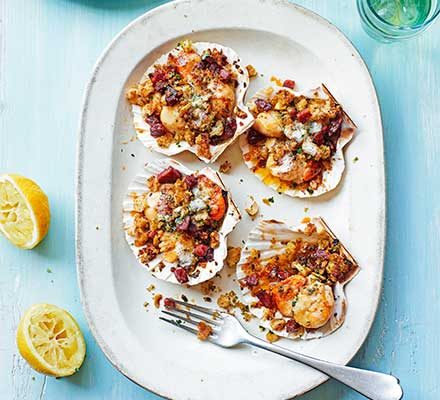 https://www.pontalo.net - Scallops with chorizo & hazelnut picada