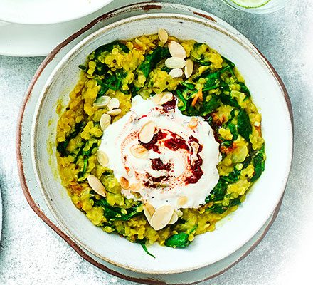 https://www.pontalo.net - Spinach dhal with harissa yogurt