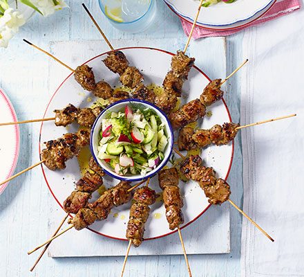 https://www.pontalo.net - Spring lamb skewers with lightly pickled allotment salad