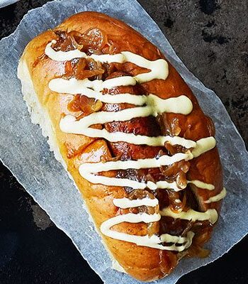 https://www.pontalo.net - Sticky cider onion hot dogs