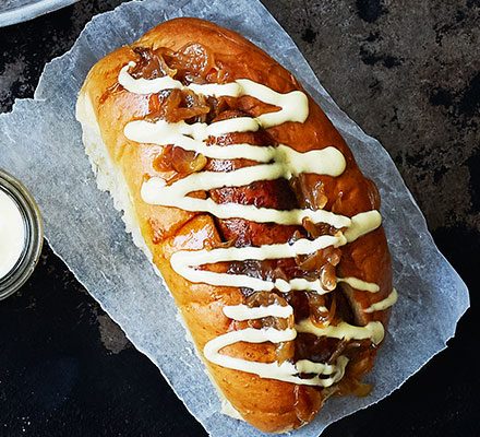 https://www.pontalo.net - Sticky cider onion hot dogs