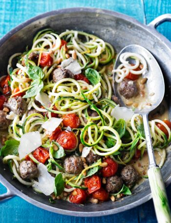 https://www.pontalo.net - Summer courgetti & meatballs