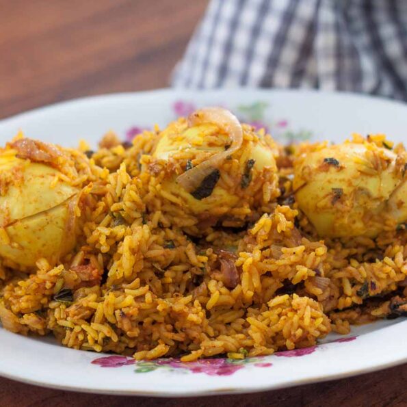 https://www.pontalo.net - Spicy Egg Biryani Recipe with Figaro Olive Oil